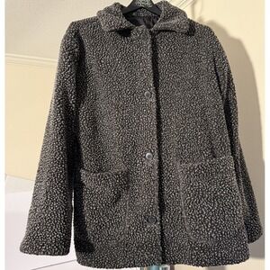 Climate Zone Women's Four Button Coat-Black And White/Gray-Collard-Pockets‎